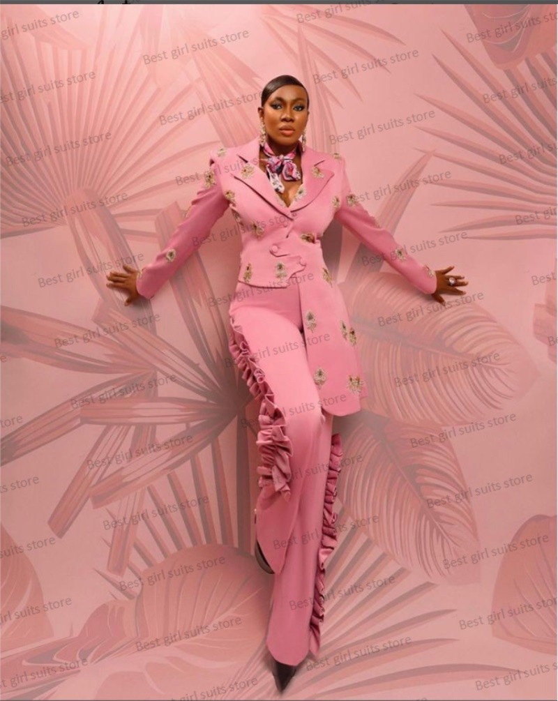 Women'S Formal Wear For A Wedding - Pink Wedding Women Suit Set Blazer+Straight
