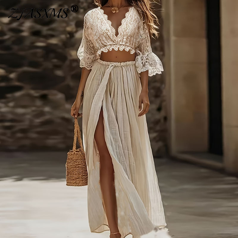 Formal Attire Woman - Womens Bohemian Lace Two Piece Set