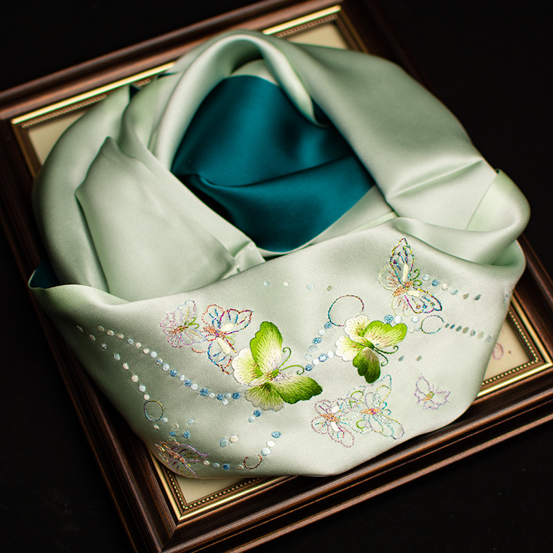 Scarf Silk Neck - Pure Silk Suzhou Embroidery Scarf, Mulberry