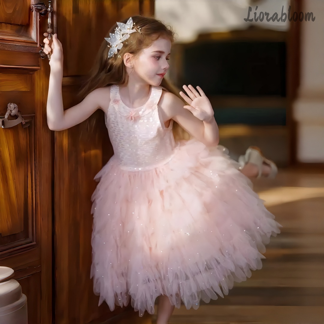 Formal Attire Woman - Girls' Pink Halter Dress Floral-Embroidered Mesh