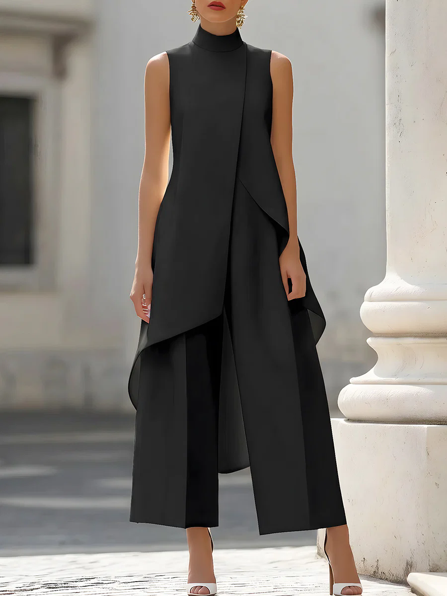 Women'S Formal Wear For A Wedding - Sleeveless High Neck Asymmetrical Layered Wide
