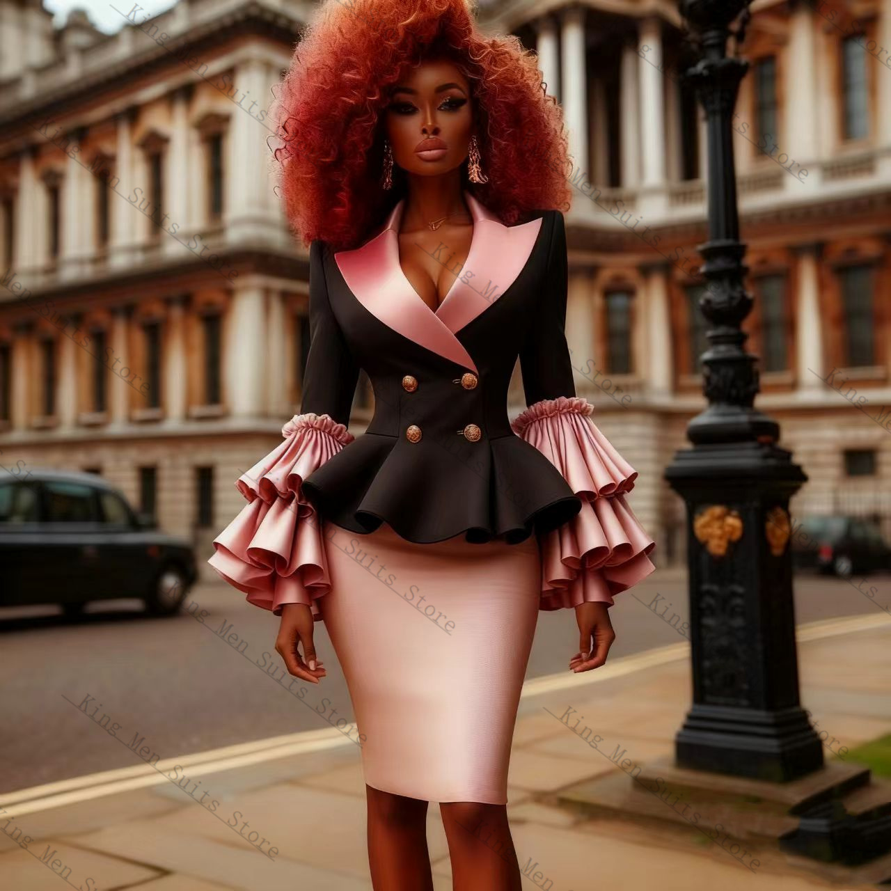 Women Formal Wear Black - Black Pink Women Suit Set 2