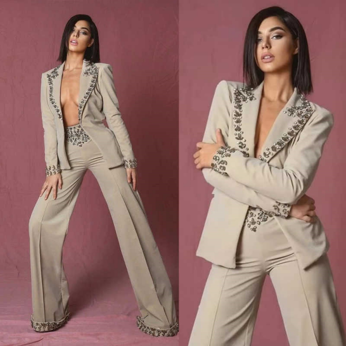Women'S Formal Wear For A Wedding - Amazing Rhinestones Women Suit 2 Pieces