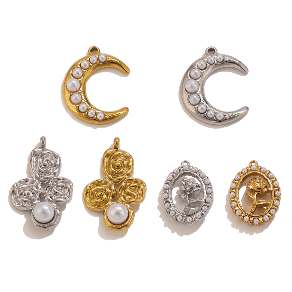 Pearl Earring Stud - 5Pcs Stainless Steel 18K Gold Plated