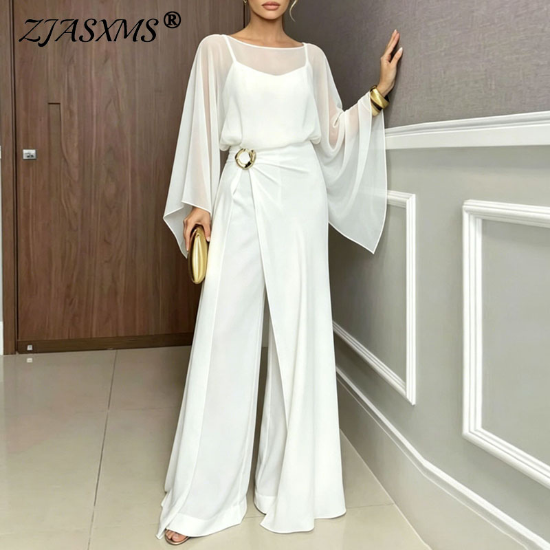 Formal Attire Woman - Women Formal Jumpsuit 2Pcs Set Sheer