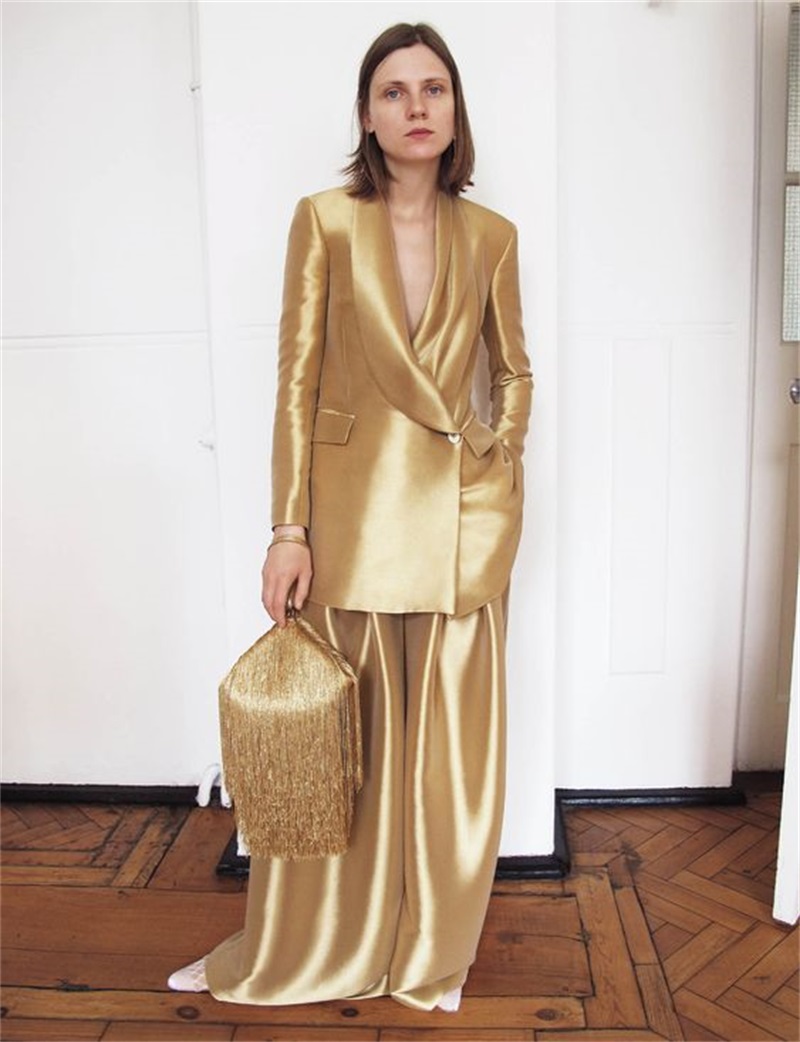 Gold Silk Satin Women Suits Of - Women'S Formal Wear For A Wedding recension och pris