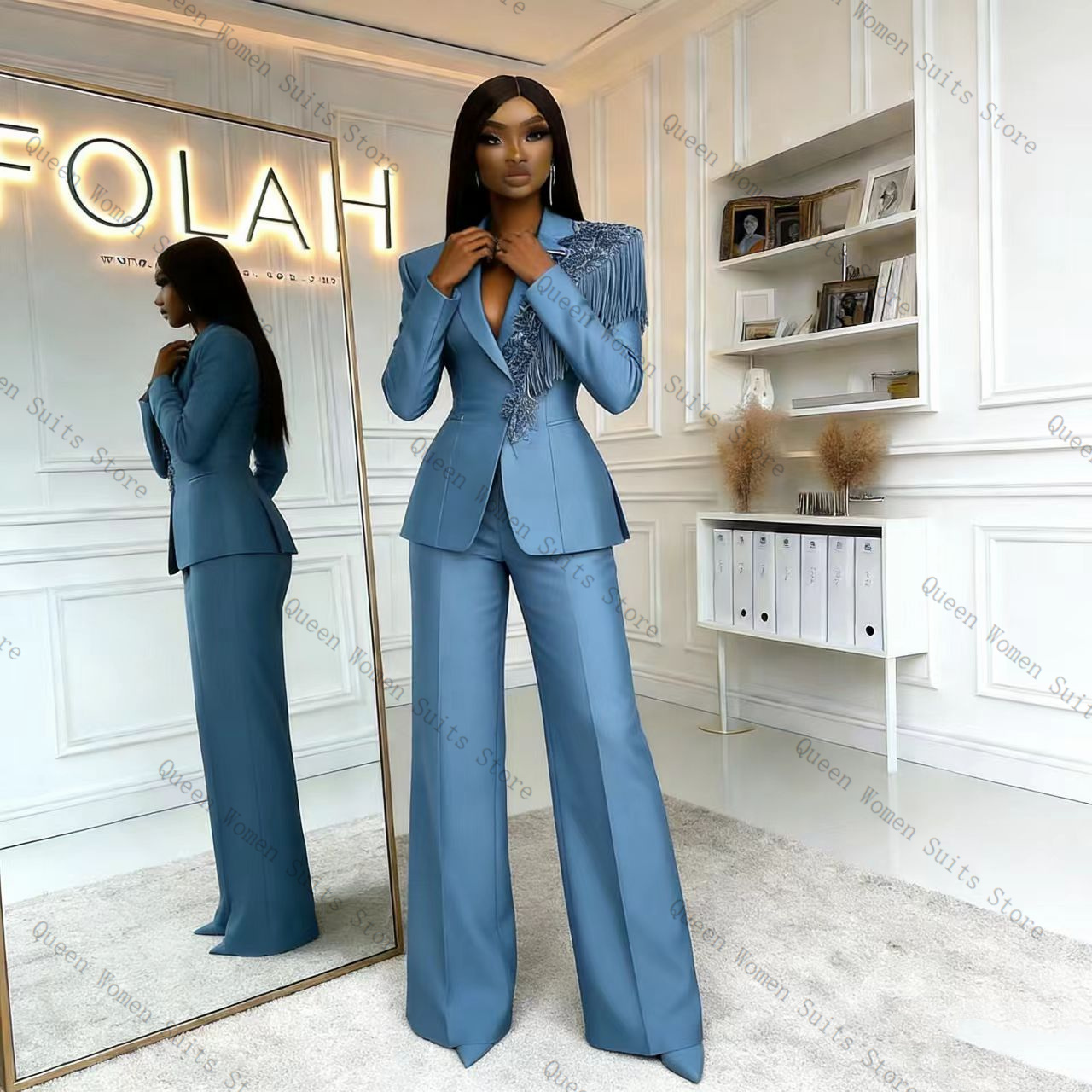 Tassel Blue Women Suit Pants S - Women'S Formal Wear For A Wedding recension och pris