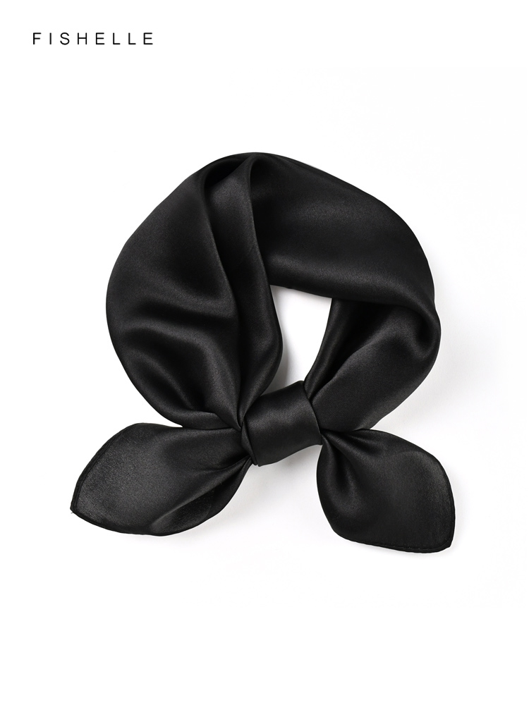 Solid color black pure silk sc - Scarf Silk Neck recension och pris