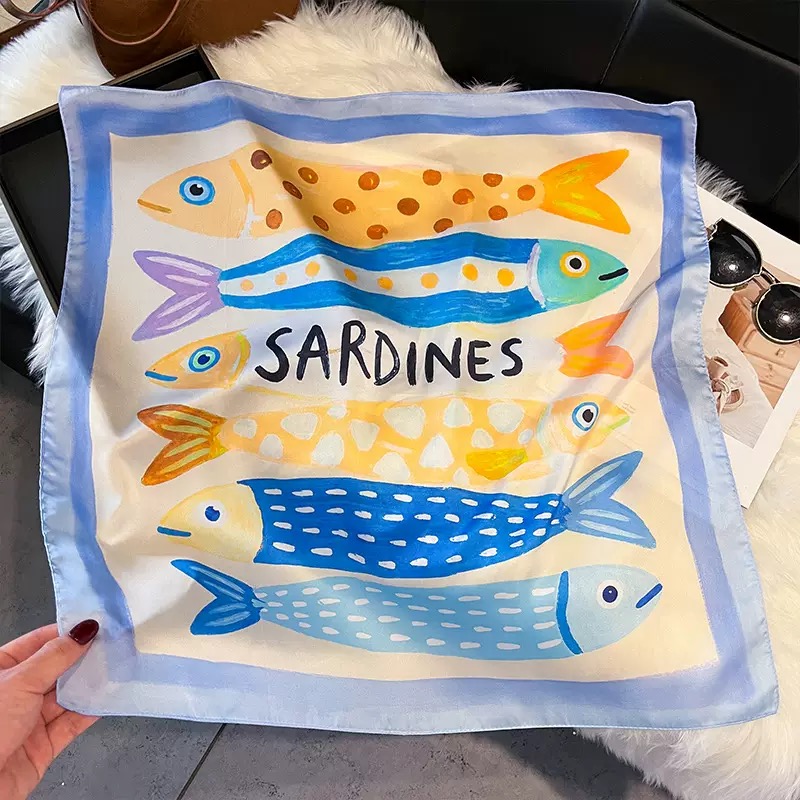 Fashion Fish Pattern Square Si - Scarf Silk Neck recension och pris