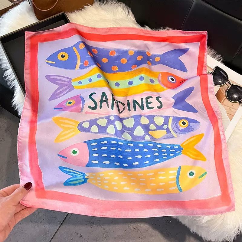 Fashion Fish Pattern Square Si - Scarf Silk Neck recension och pris