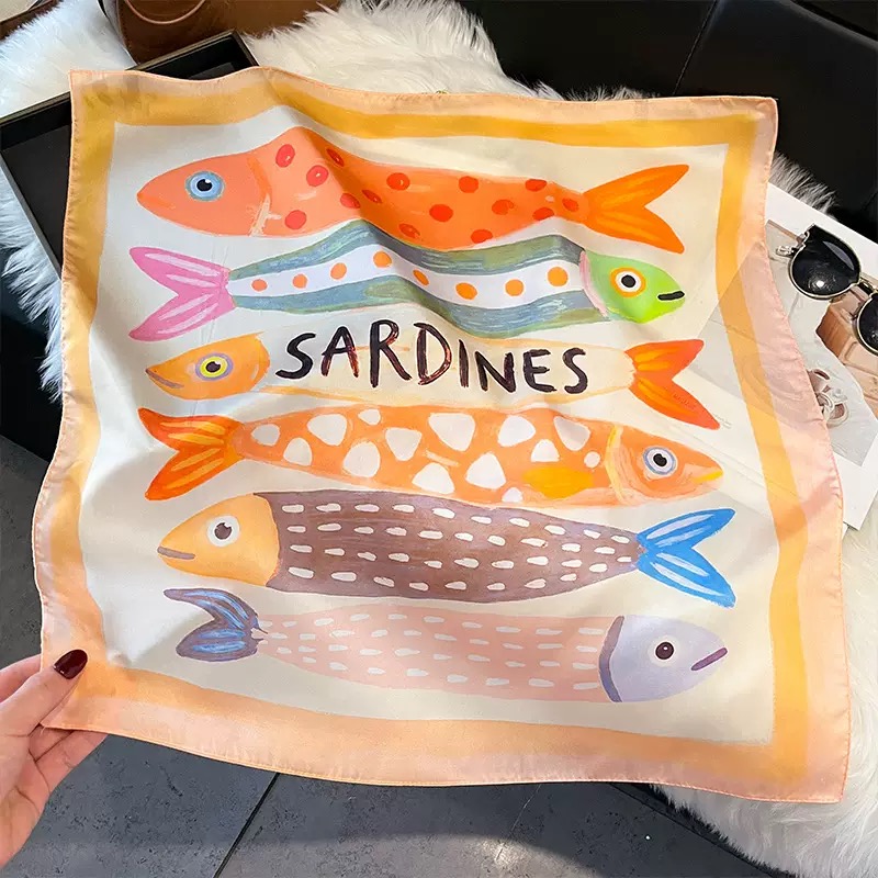 Fashion Fish Pattern Square Si - Scarf Silk Neck recension och pris